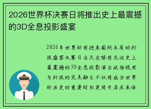 2026世界杯决赛日将推出史上最震撼的3D全息投影盛宴
